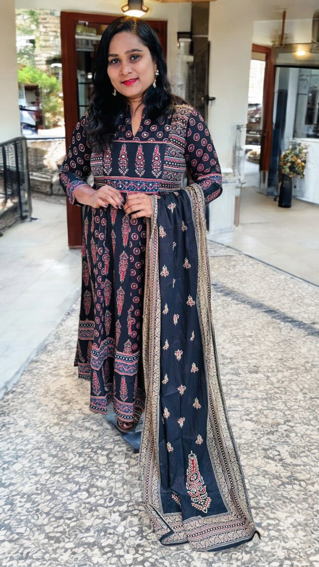 Black Nish Cotton Anarkali suit set