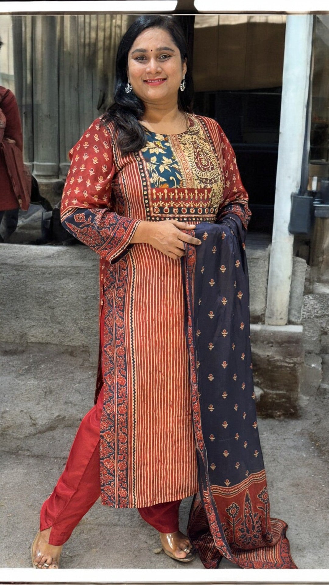 Maroon Arya Pure Crepe silk Ajrak Suit set