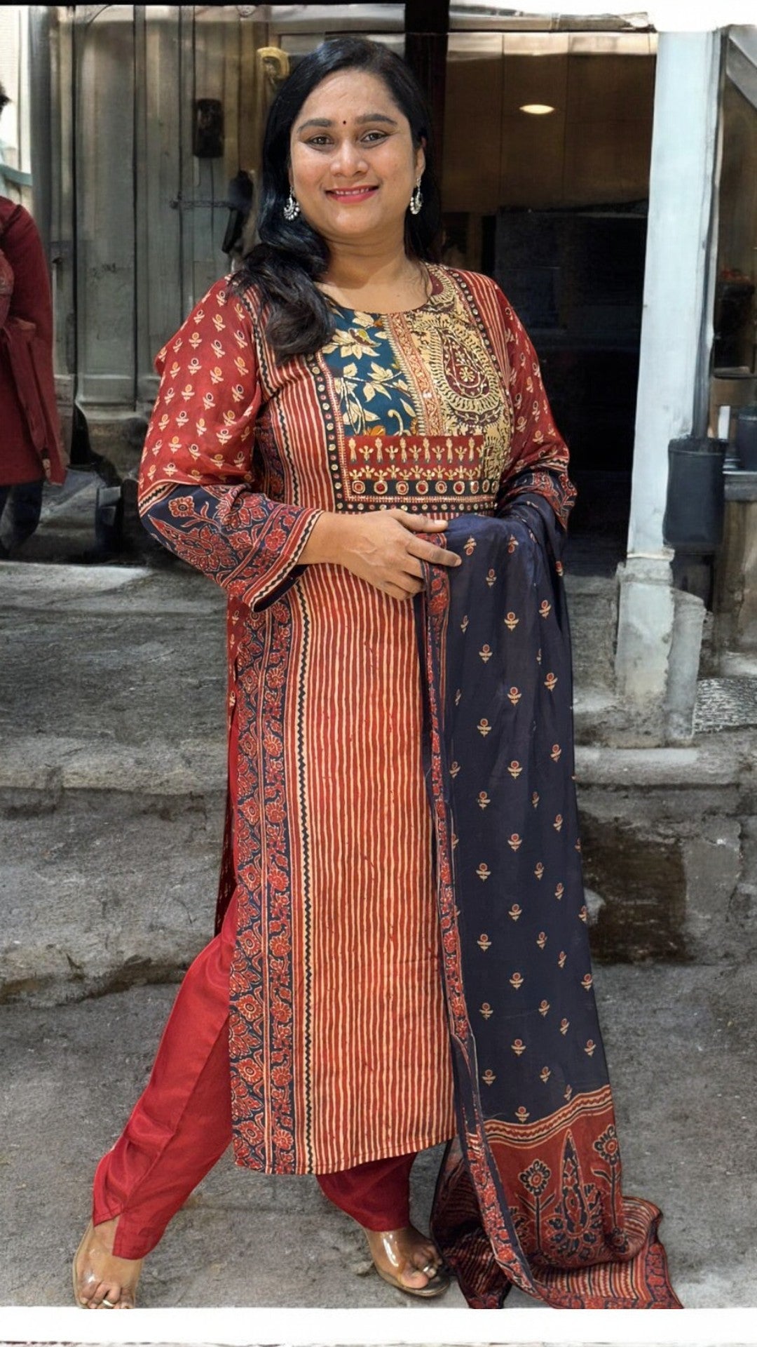 Maroon Arya Pure Crepe silk Ajrak Suit set