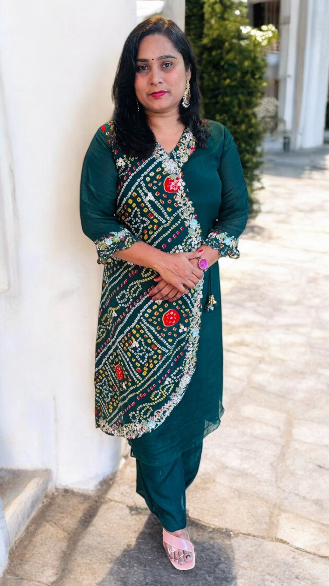 Green Hetal Bhandej Chinon silk set