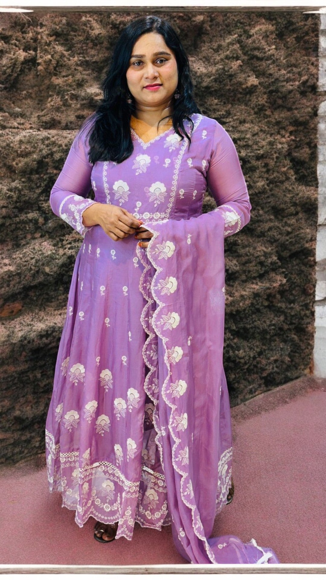 Lavender Minni Organza Panel Anarkali