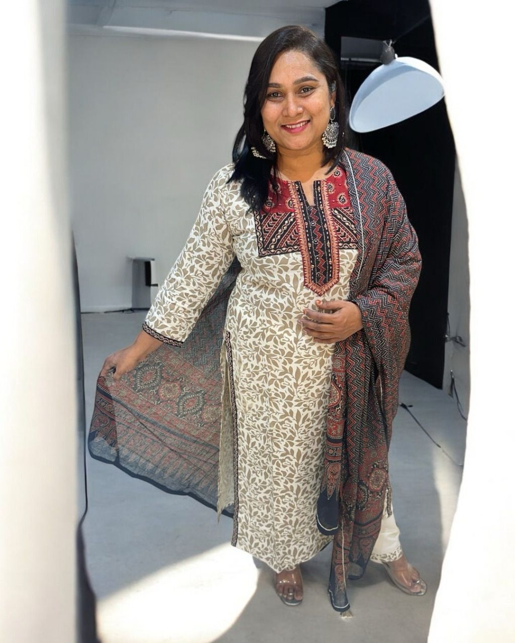 Beige Dvithi Ajrakh cotton suit set - NEW ARRIVAL