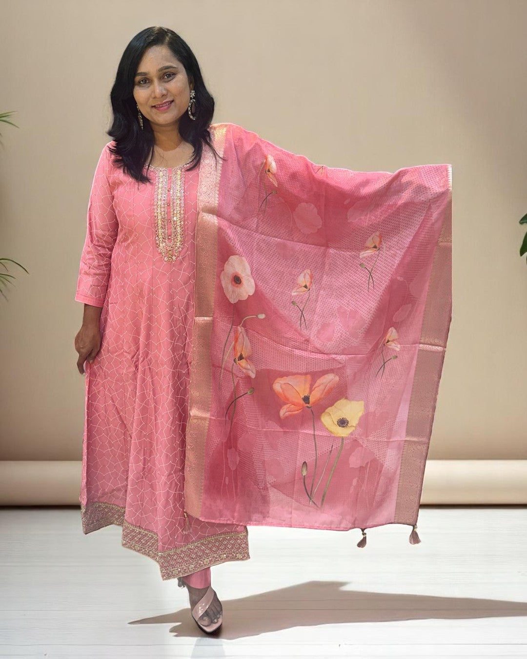 Onion Pink Rina Silk Anarkali set