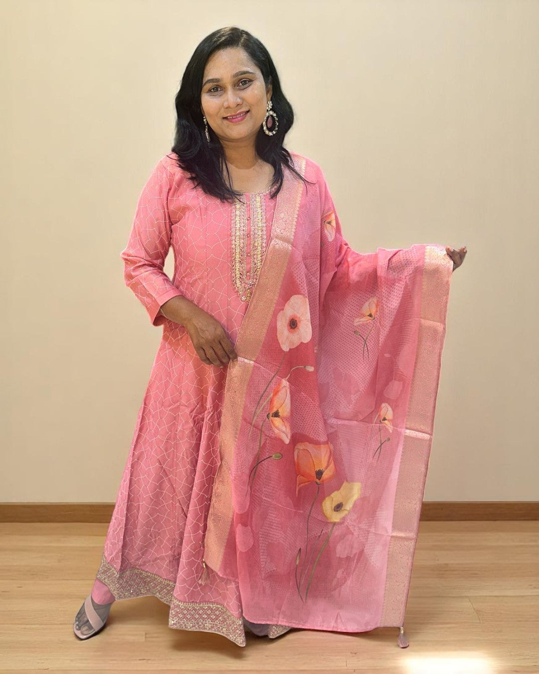 Onion Pink Rina Silk Anarkali set