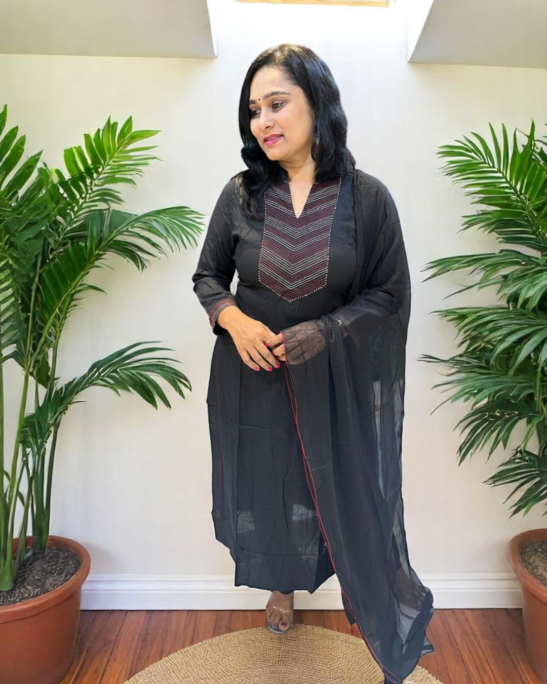 Black Tia Slub Cotton suit set