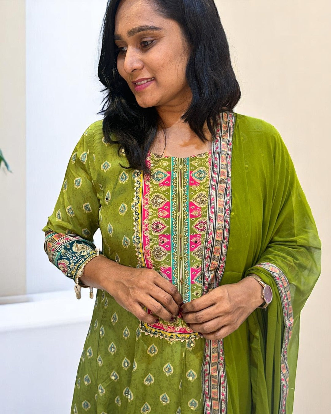 Green Fiza Crepe Anarkali suit set