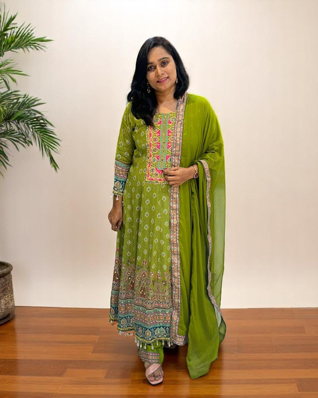 Green Fiza Crepe Anarkali suit set