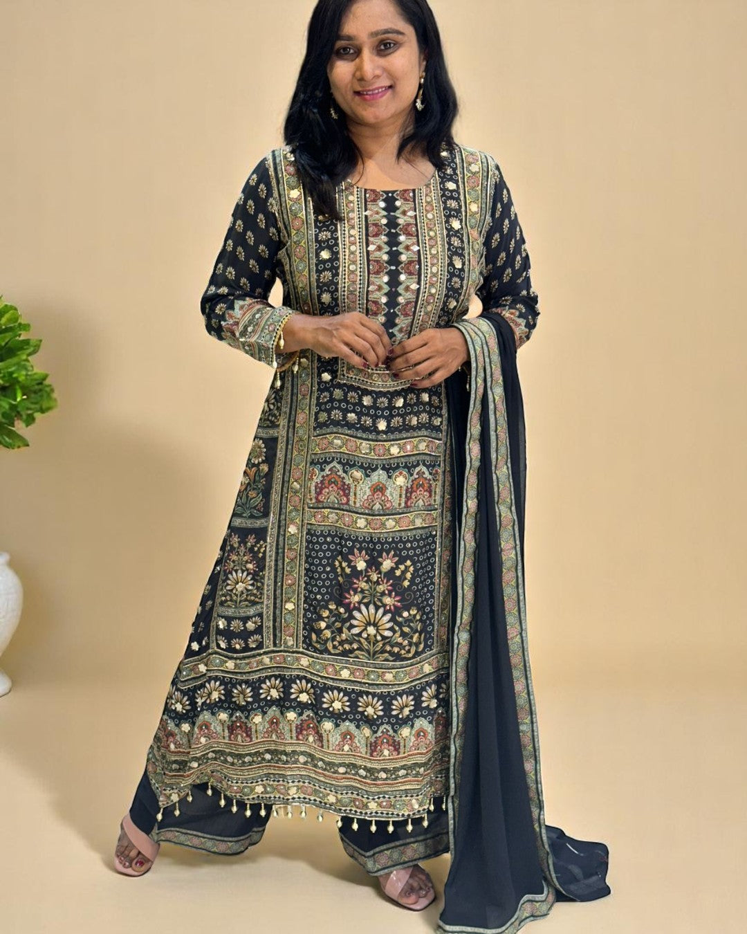Black Yashita pure crepe Anarkali suit set