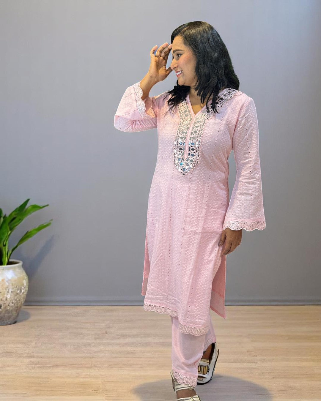 Pink Dolly Schiffli Mirror Kurta set