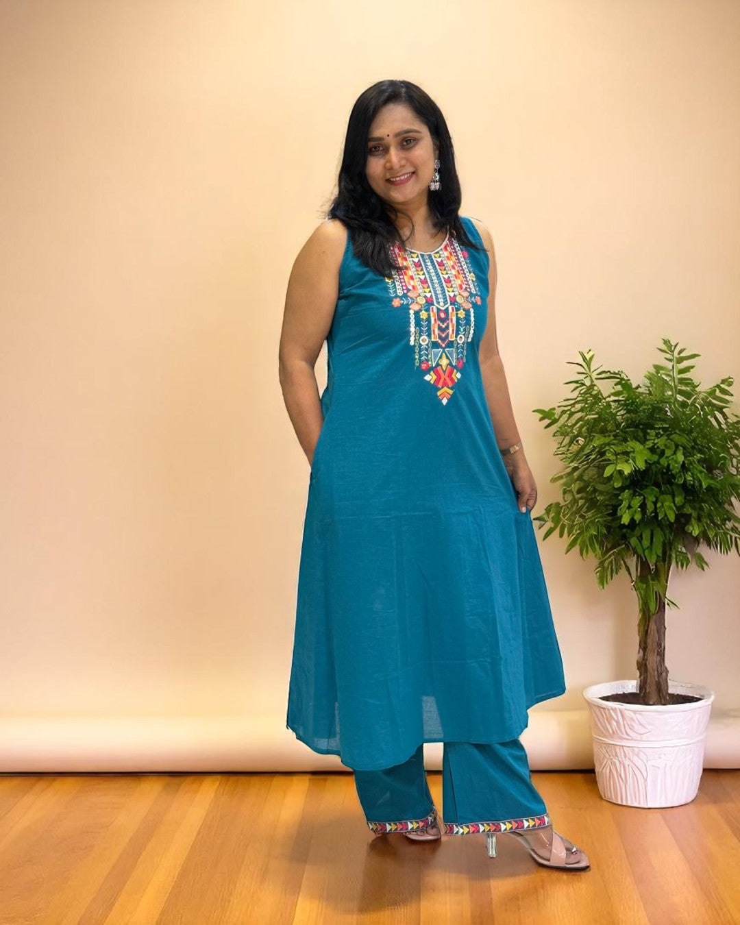 Teal Blue Rhea Boho Cotton Kurta set