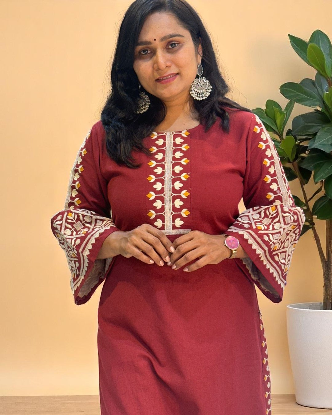 Rust Maroon Elina Flex cotton Kurta Set