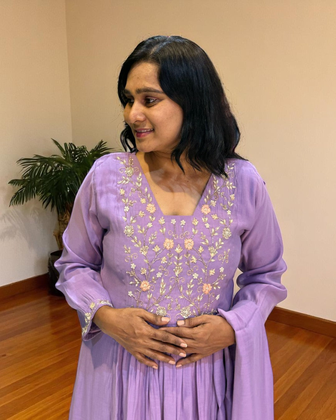Lavender Prada Mul Chanderi suit set