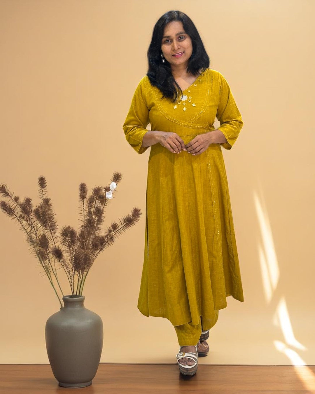 Mustard Ami Flex cotton Anarkali Kurta set