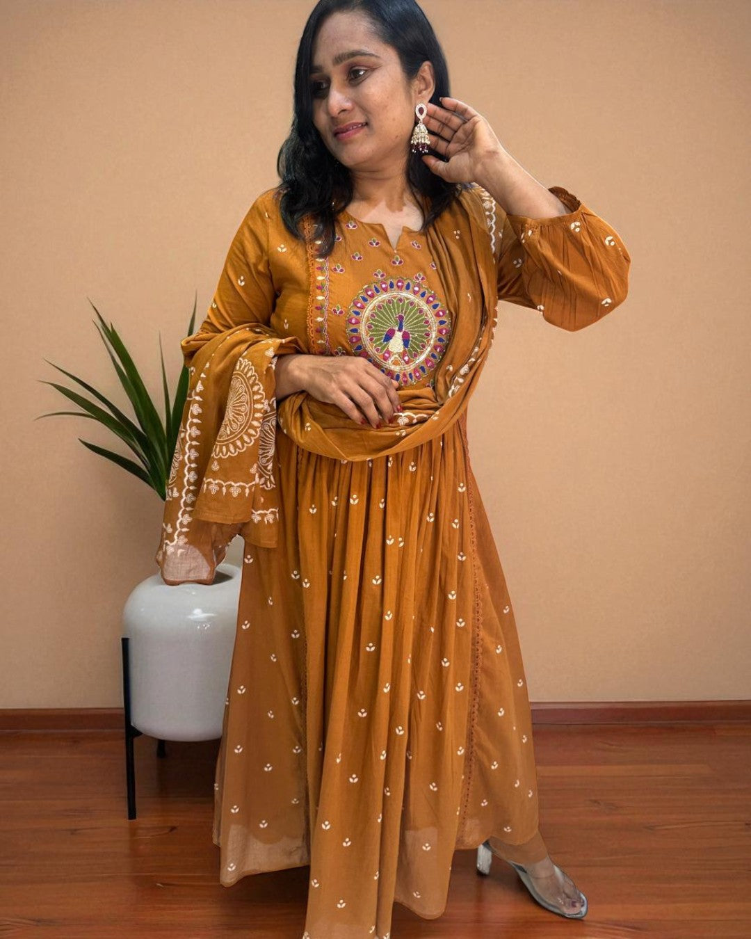 Metallic Gold Ziba A Line Cotton Suit set