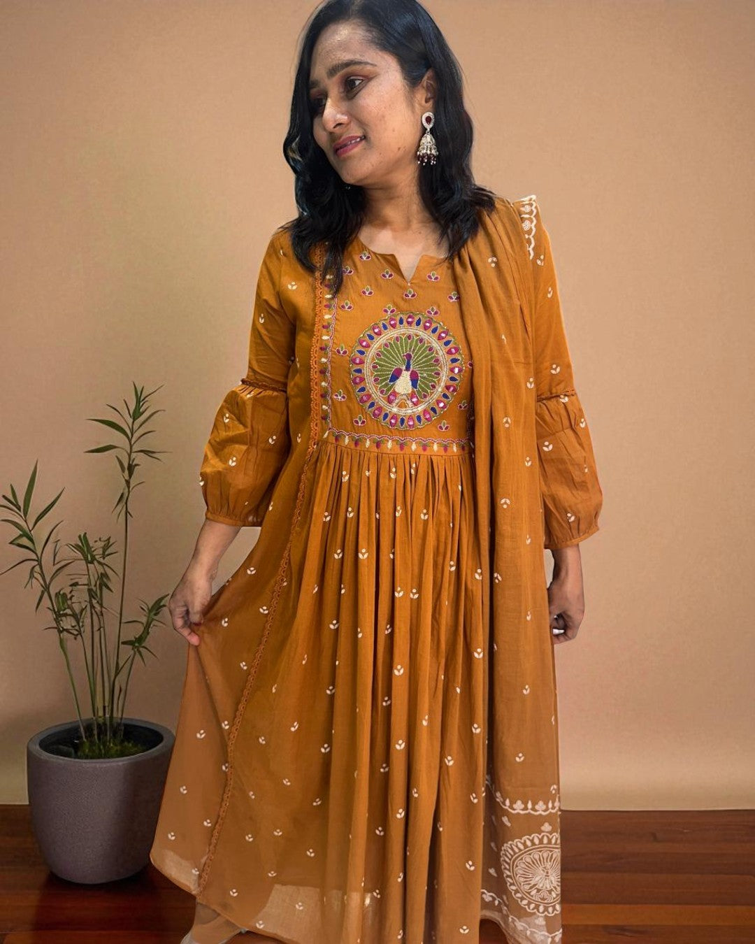 Metallic Gold Ziba A Line Cotton Suit set