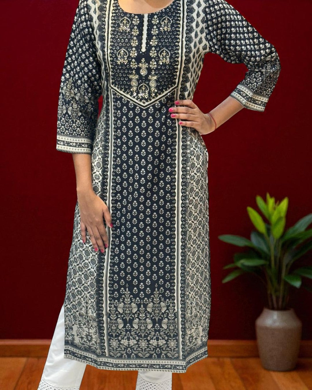 Black Anula Tussar Handcrafted Kurta