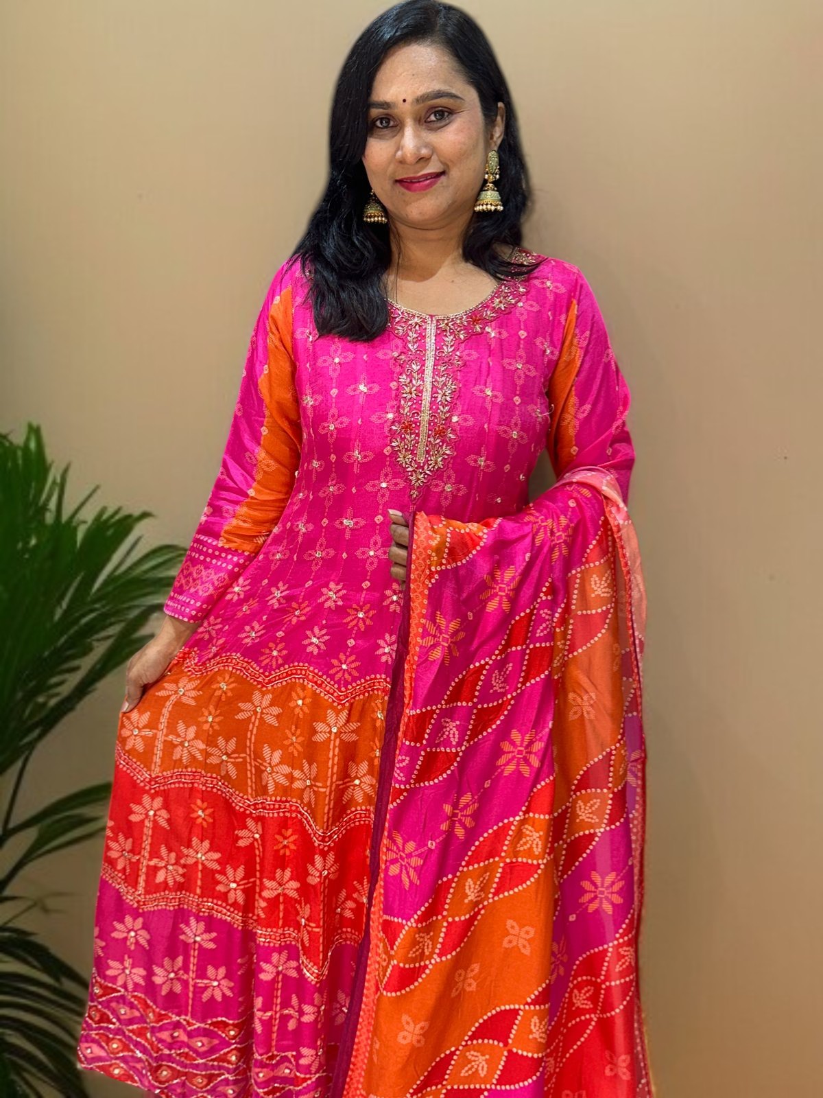 Pink Mrinali Silk Anarkali suit set