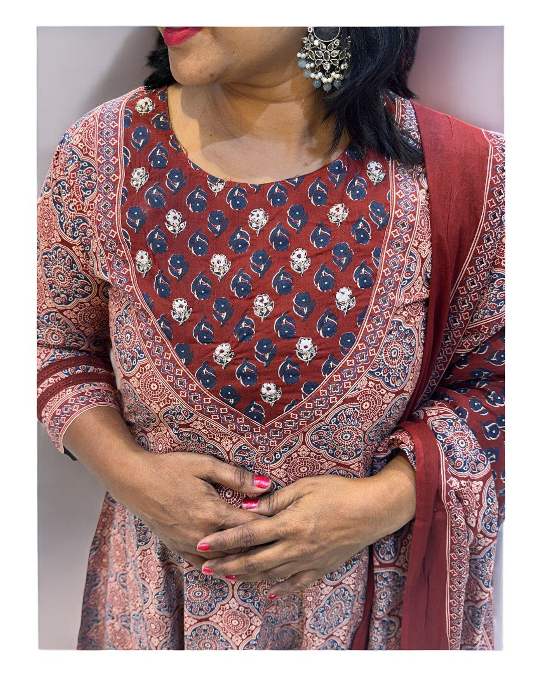 Maroon Mayura Ajrakh Cotton Anarkali Suit