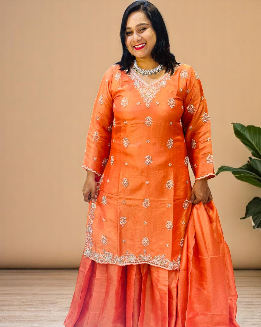 Orange Saral Tissue Silk Sharara set