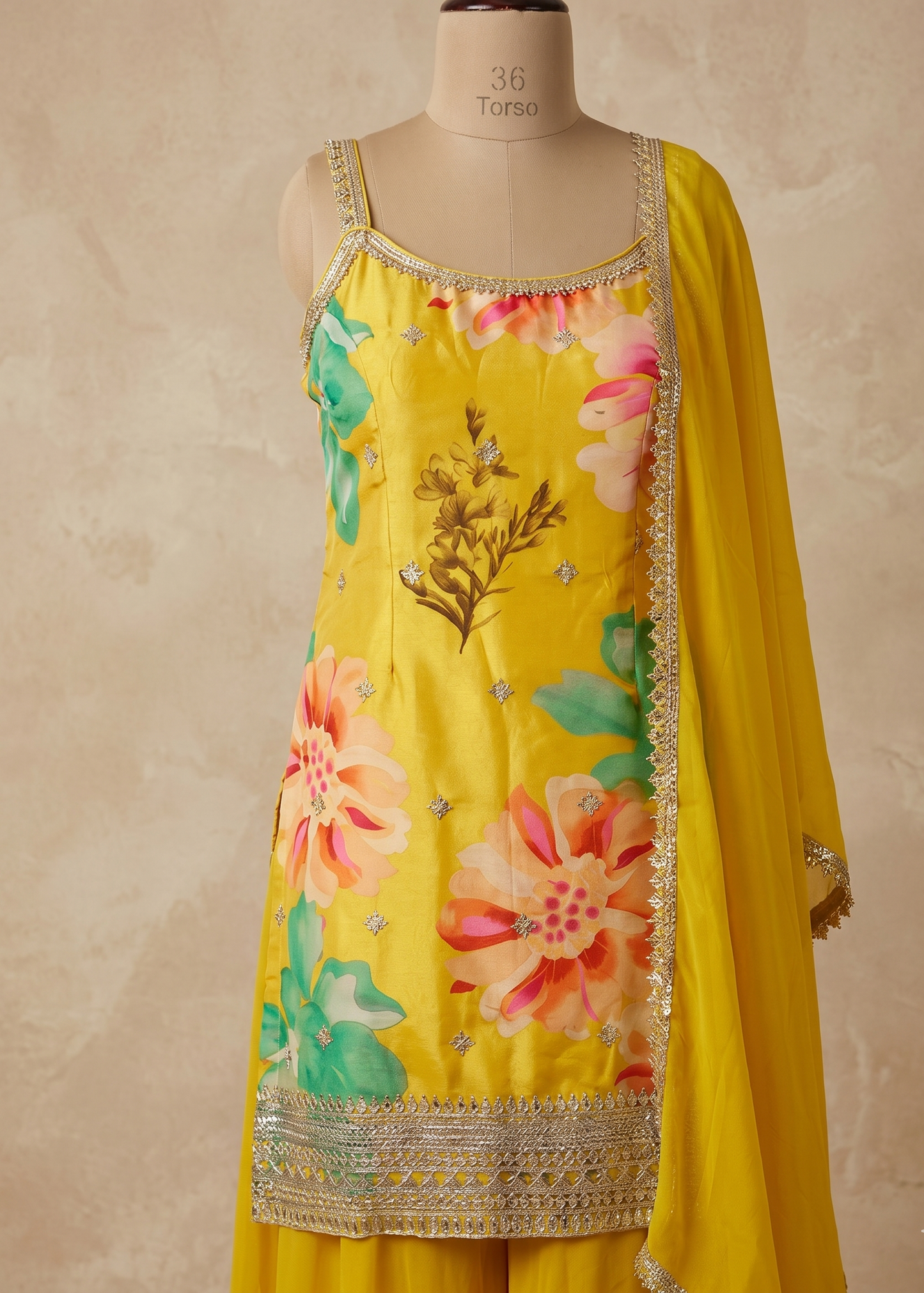 Yellow Aarohi sharara set - set of 3