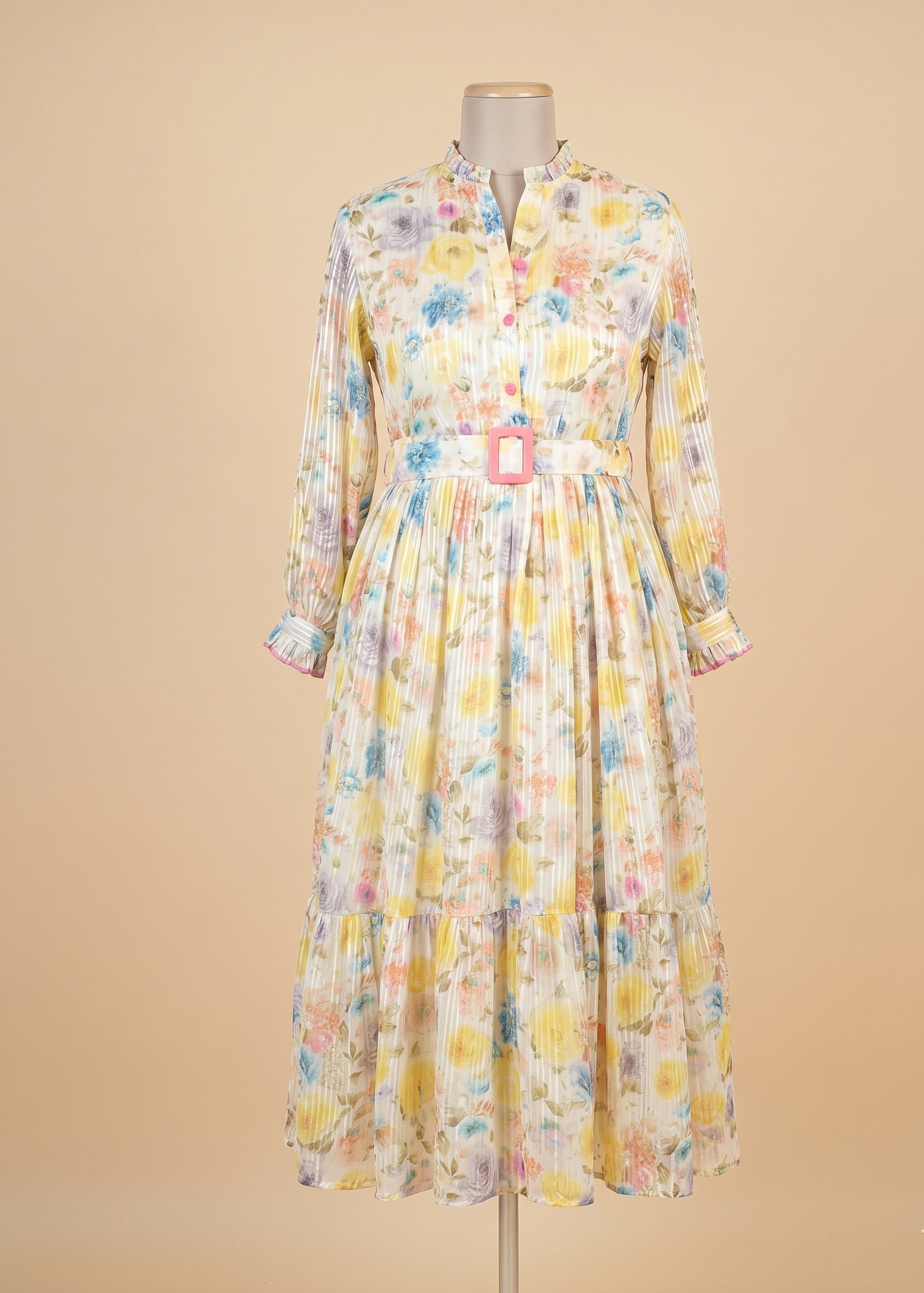 Yellow Lurex Georgette Gown