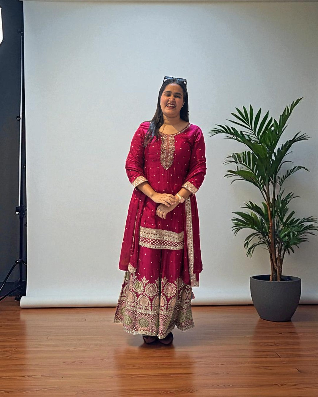 Magenta Shobha Chinon silk sharara set