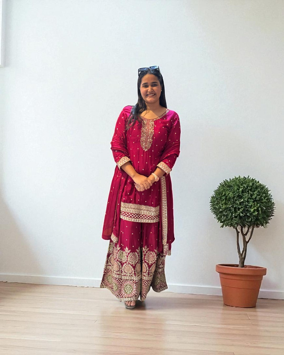 Magenta Shobha Chinon silk sharara set