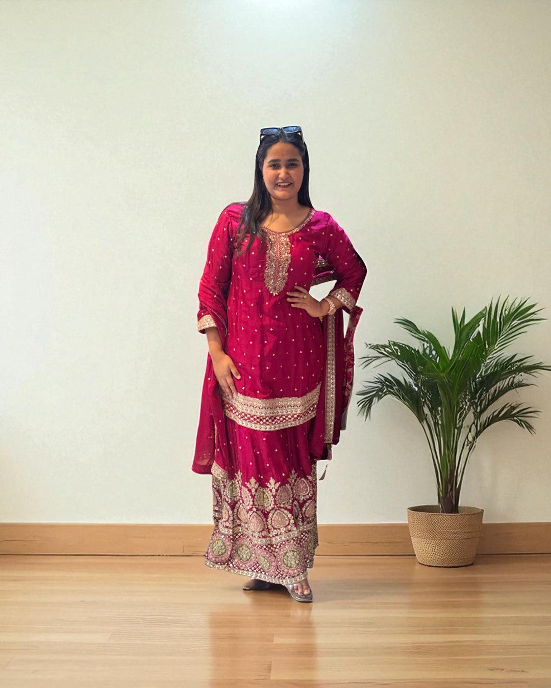 Magenta Shobha Chinon silk sharara set