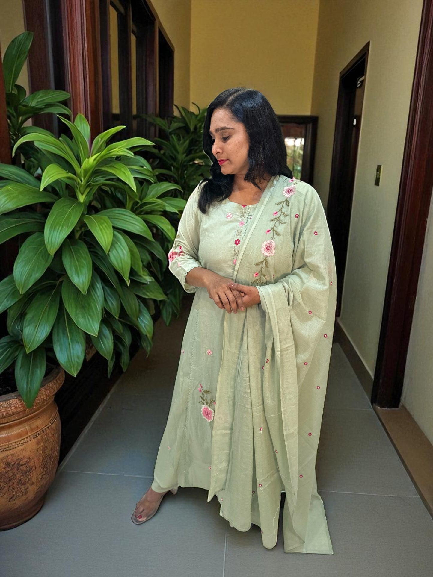 Mint green Mira Mul cotton A line suit set