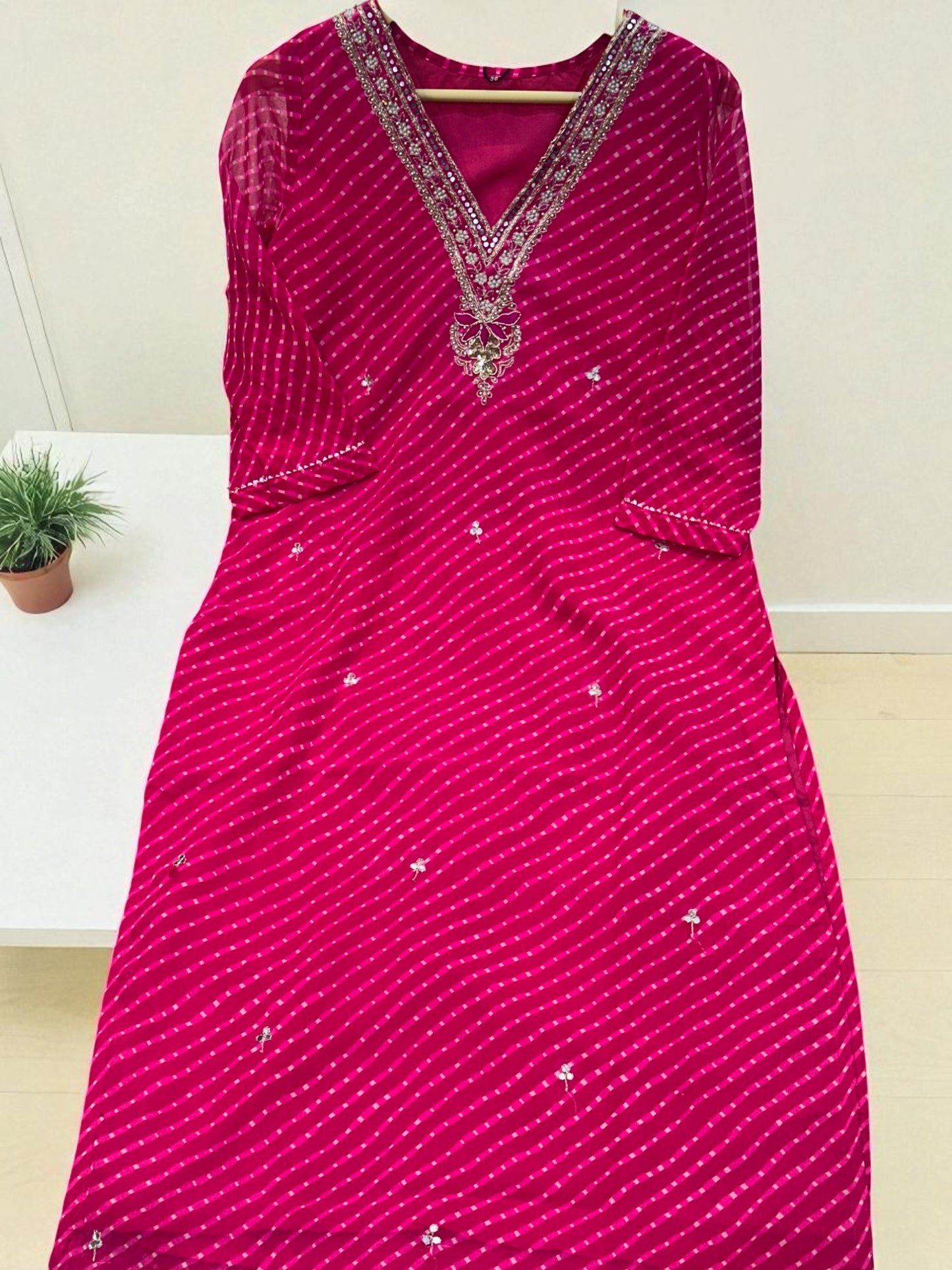 Pink Gulal Lehariya Georgette Kurta