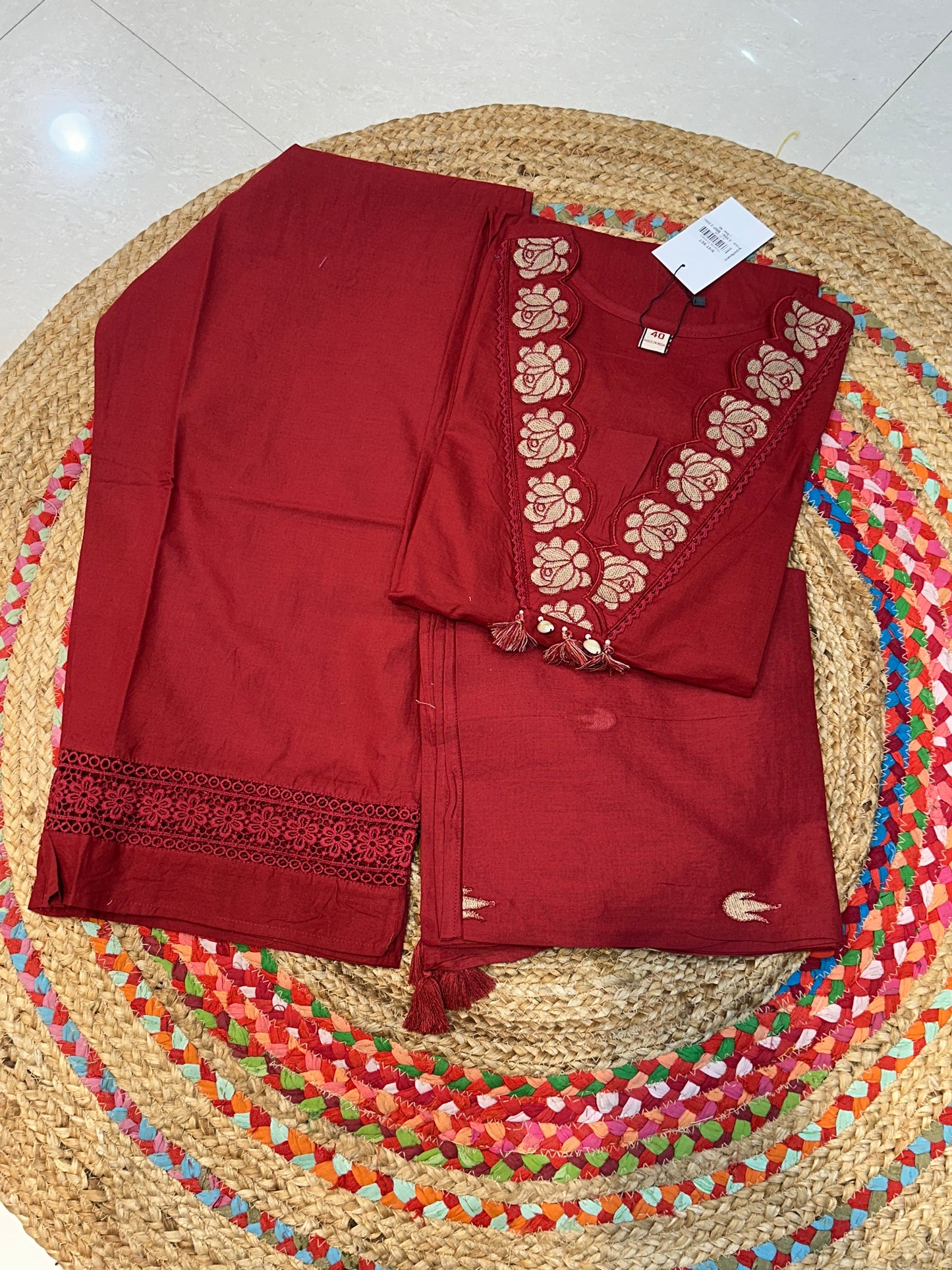 Rust Red Chanda Cotton suit set - Set of 3