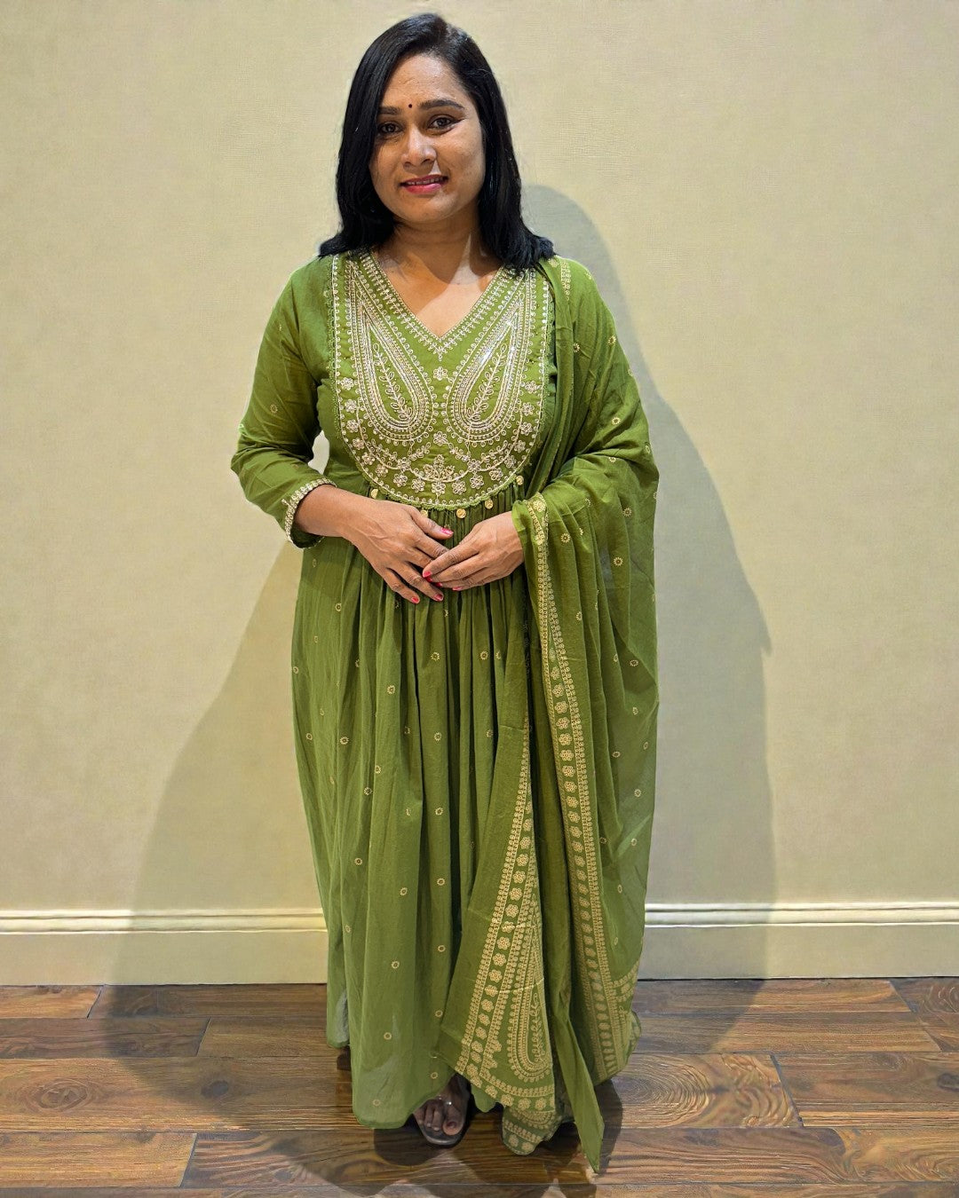 Green Deekshi Mul cotton Suit set - Sets of 3