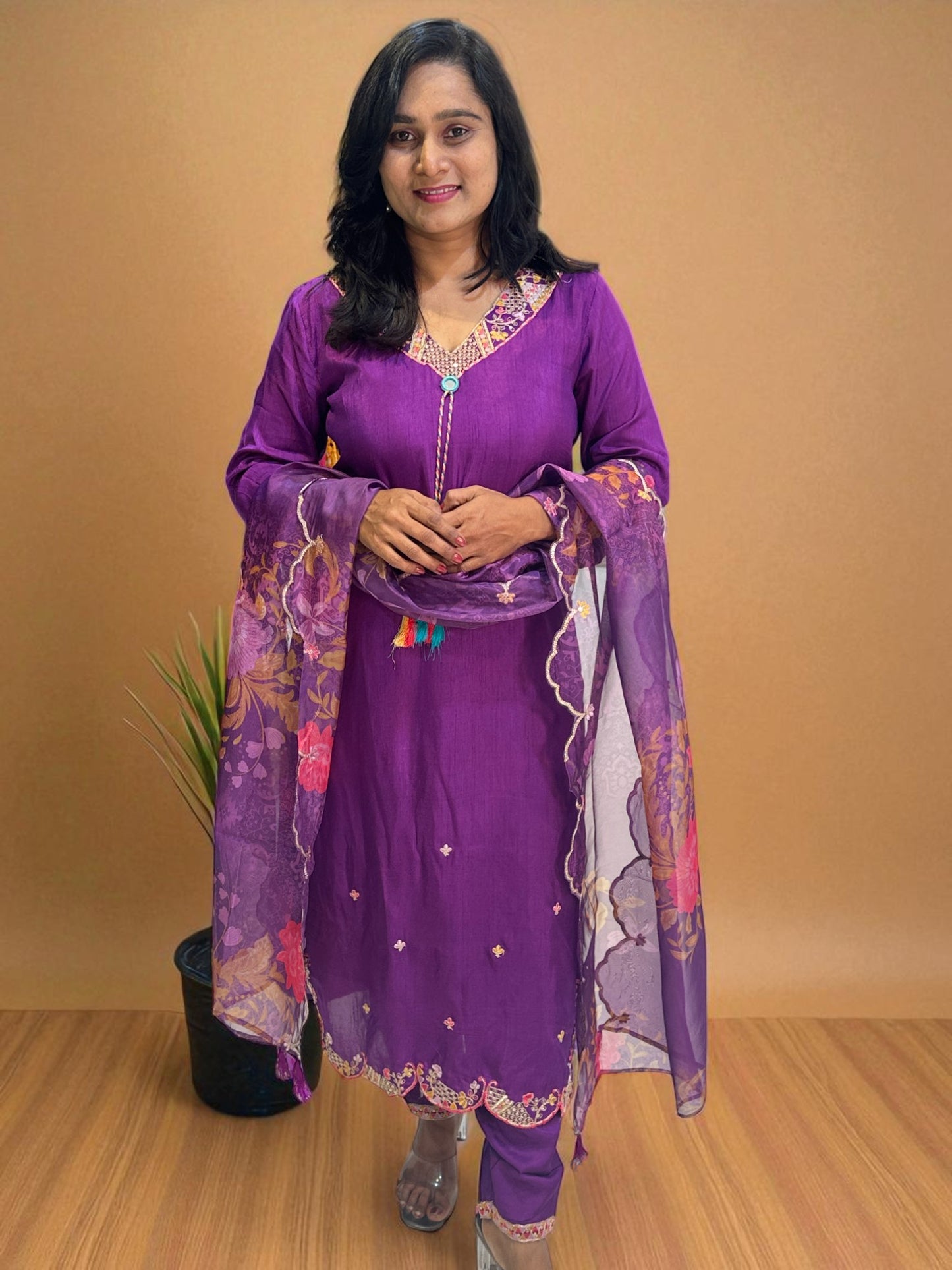 Purple Raashi Dola silk Suit set