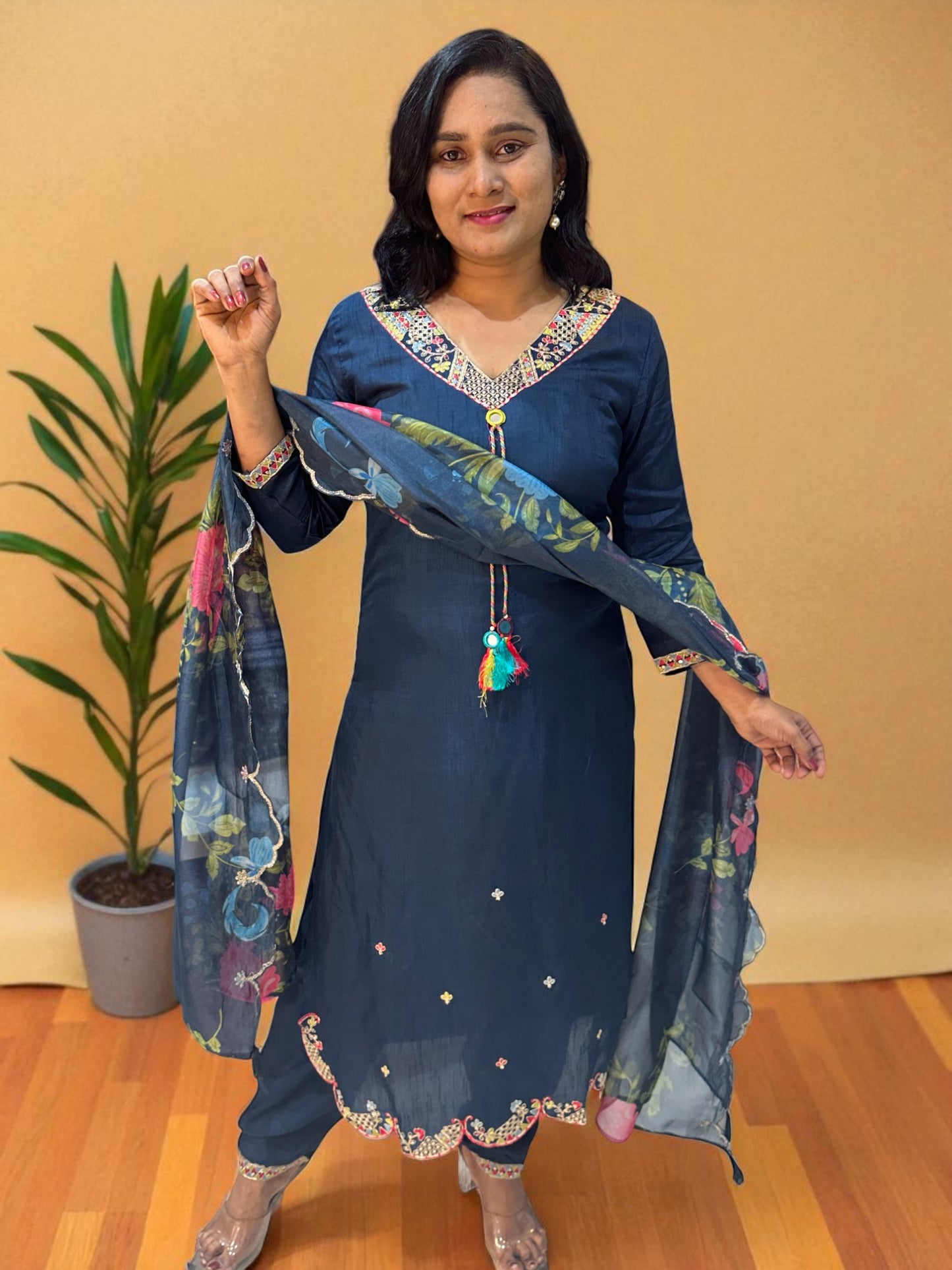 Teal Blue Raashi Dola silk Suit set