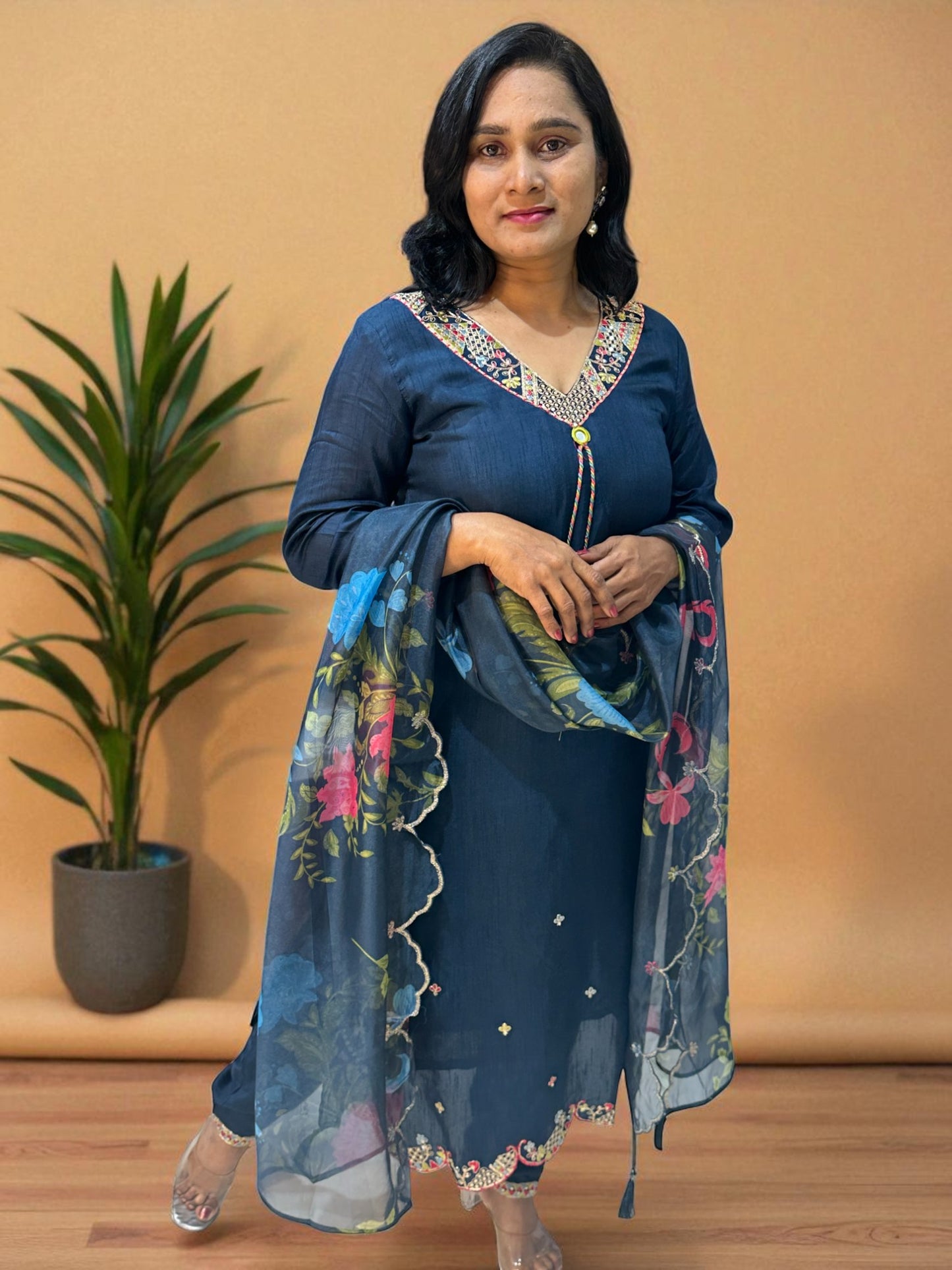 Teal Blue Raashi Dola silk Suit set