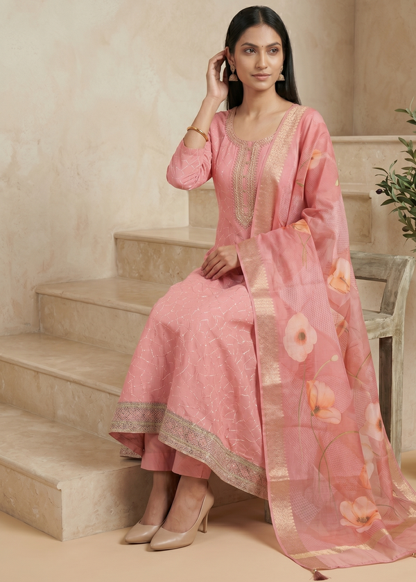 Onion Pink Rina Silk Anarkali set