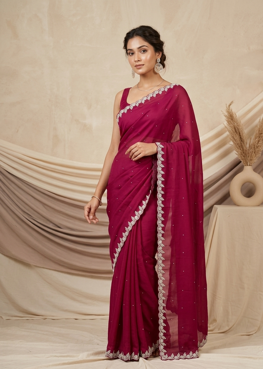Anjali Maroon crepe saree