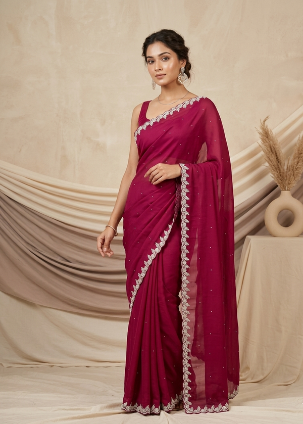 Anjali Maroon crepe saree