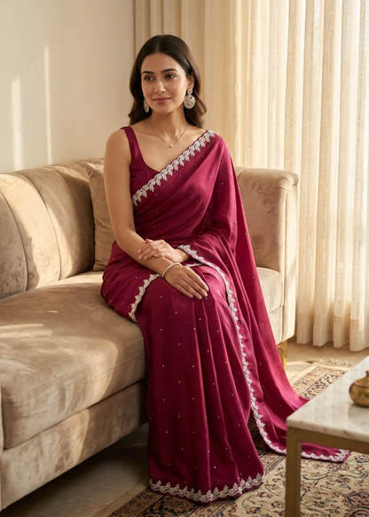 Anjali Maroon crepe saree