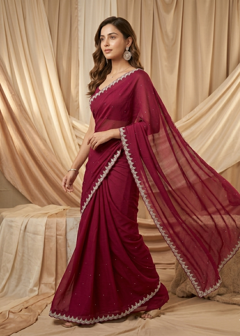 Anjali Maroon crepe saree