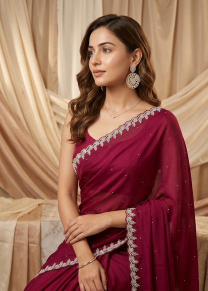 Anjali Maroon crepe saree