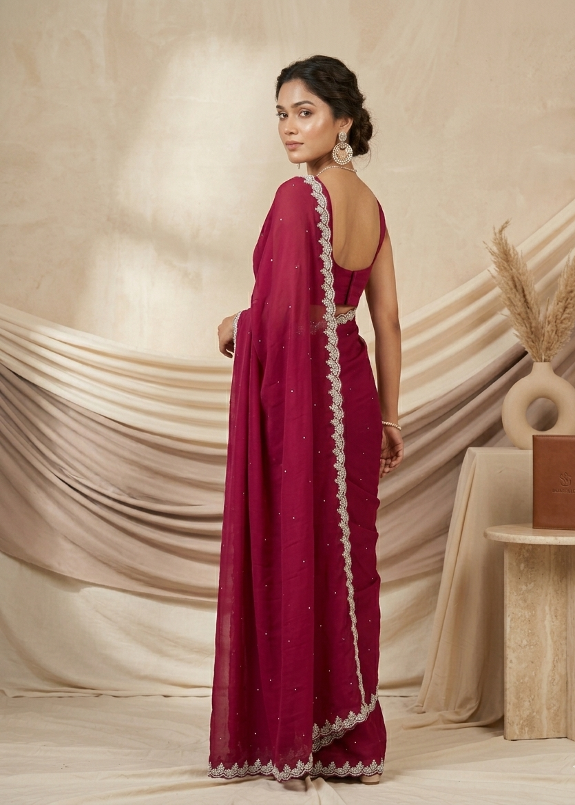 Anjali Maroon crepe saree