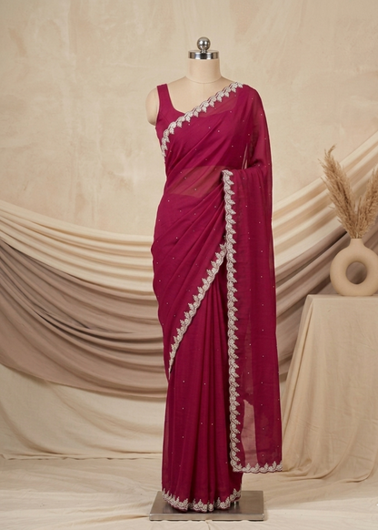 Anjali Maroon crepe saree