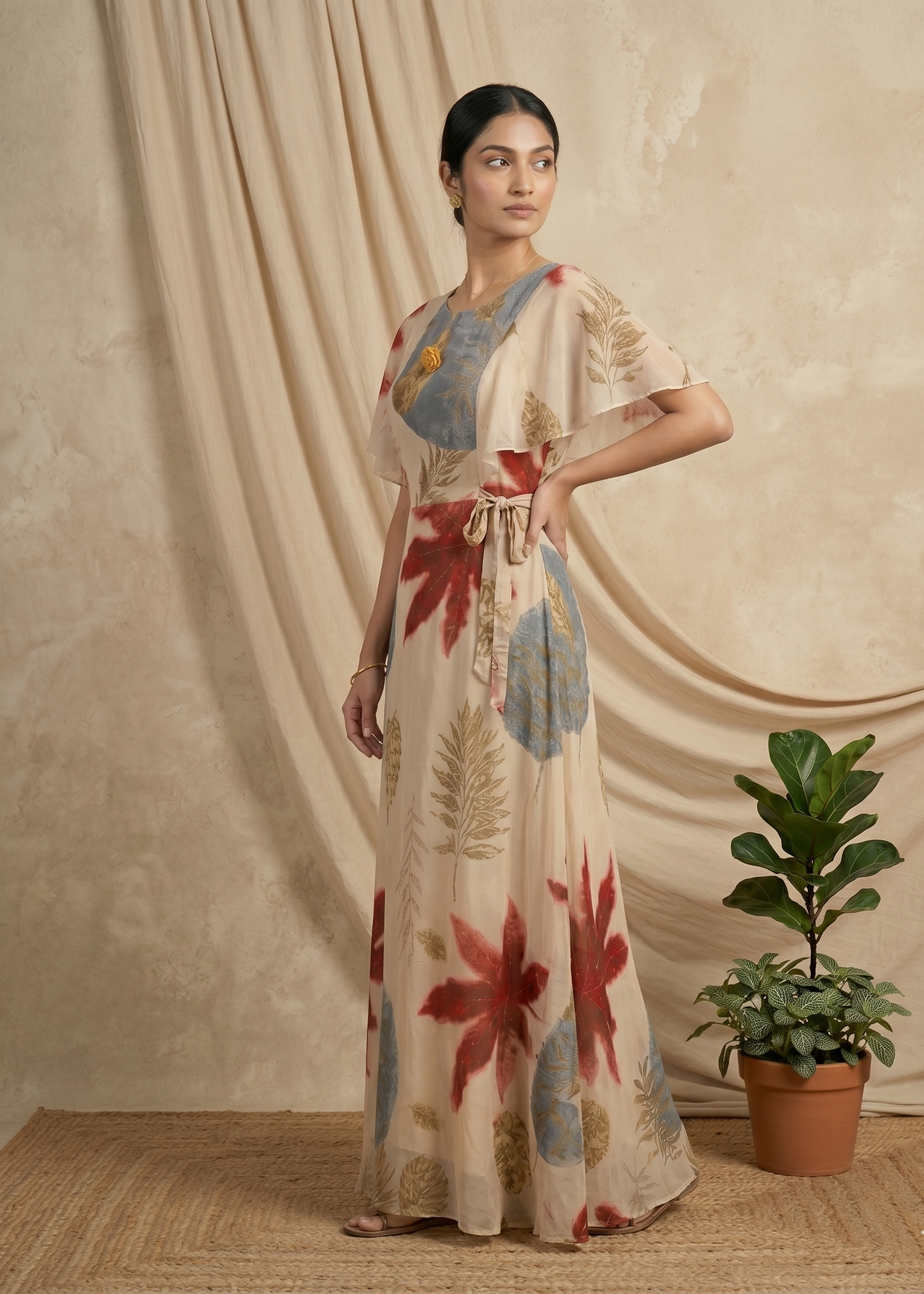 Beige Dhara Chiffon floral dress - Gown