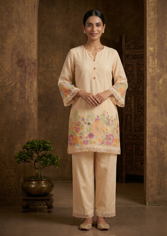 Beige Vinaya Co-Ord Set for Women – Elegant 2 Piece Ethnic Outfit with Stylish Traditional and Contemporary Design