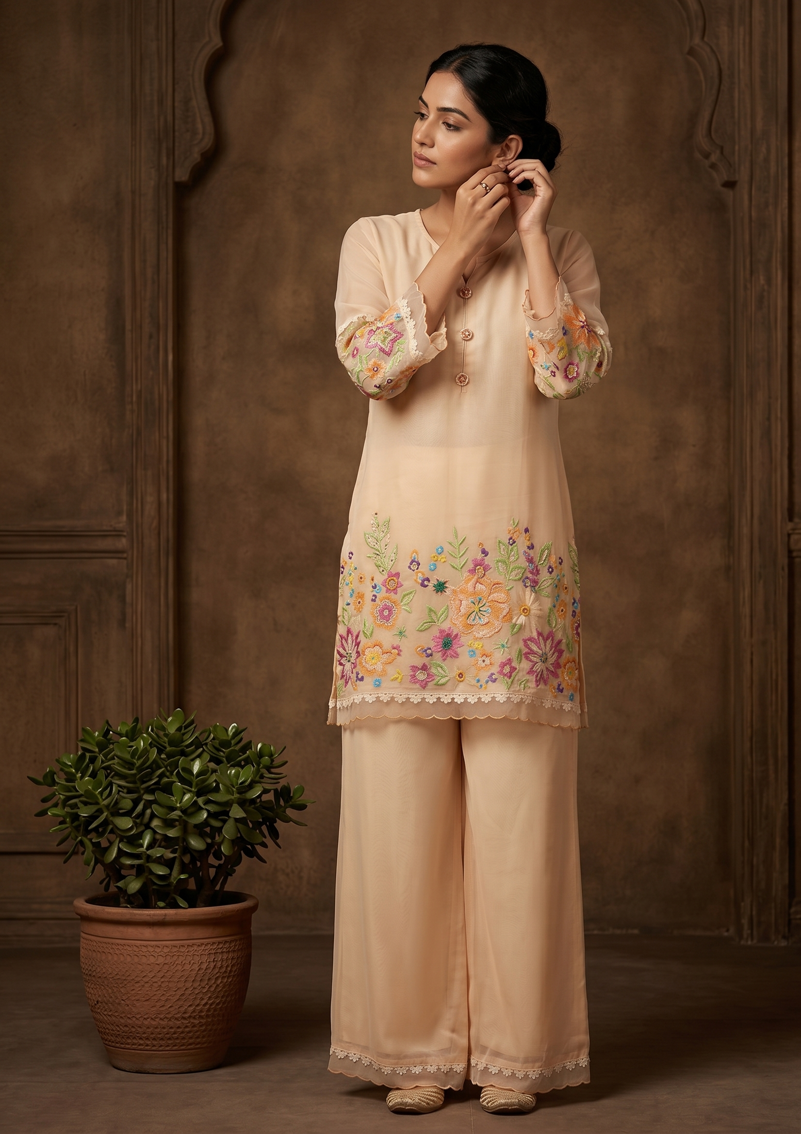 Beige Ethnic Co-Ord Set for Women