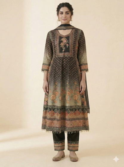 Black Amira Ombre Dola silk Anarkali Suit - set of 3