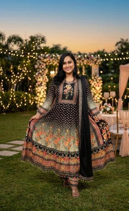 Black Amira Ombre Dola silk Anarkali Suit - set of 3