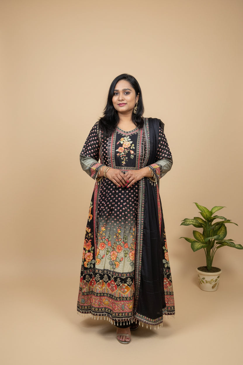 Black Amira Ombre Dola silk Anarkali Suit - set of 3