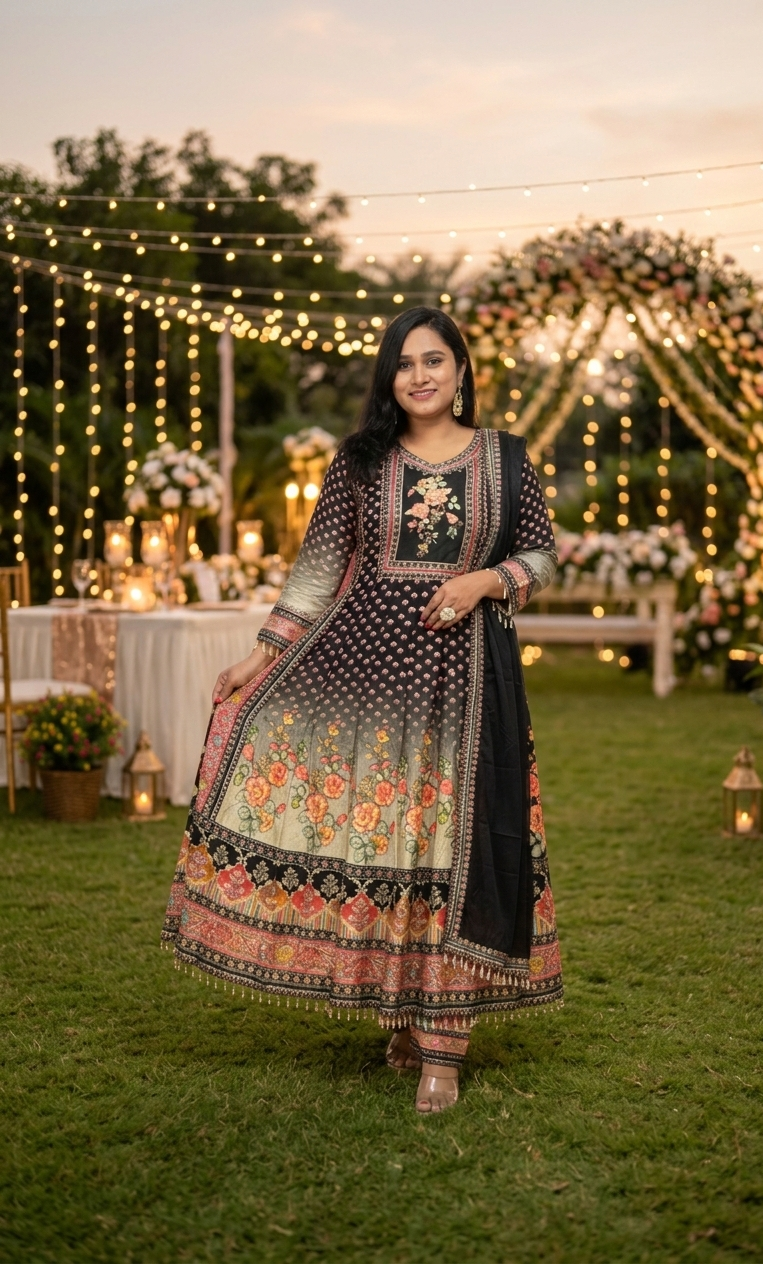 Black Amira Ombre Dola silk Anarkali Suit - set of 3